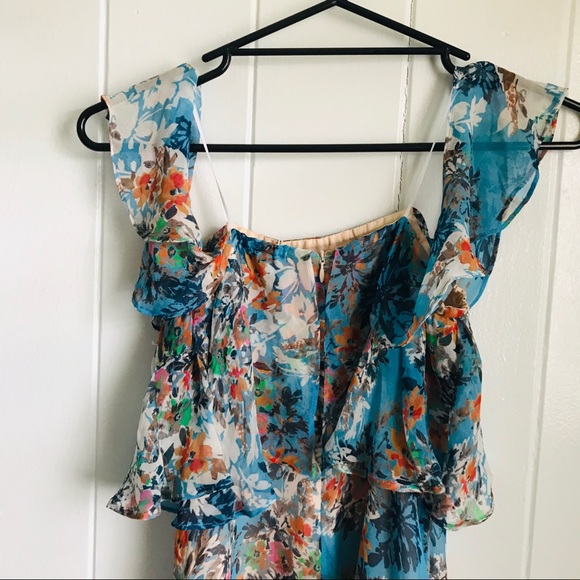 NWT Lavender Brown • Sky Blue Floral Silk Dress - Picture 6 of 16